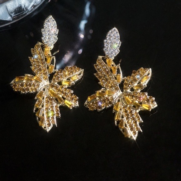 Jewelry - Gold Rhinestone Fall Leaves Earrings